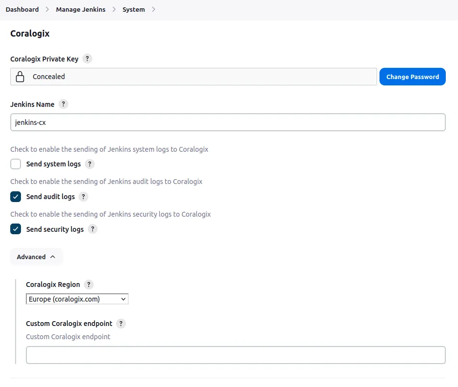 Coralogix Configuration