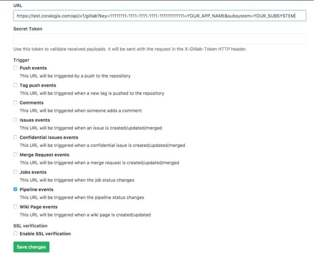 coralogix integration to Gitlab