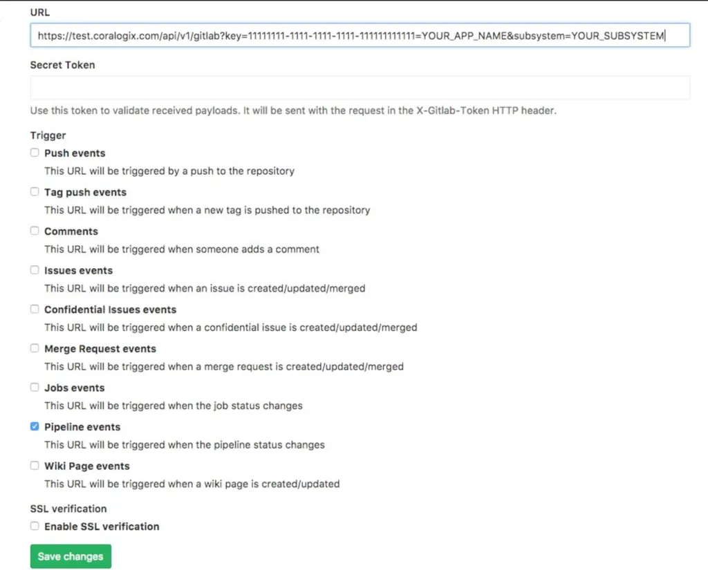 coralogix integration to Gitlab