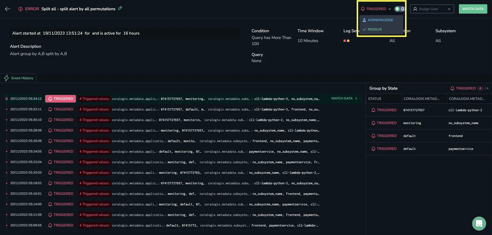 Incident status change options