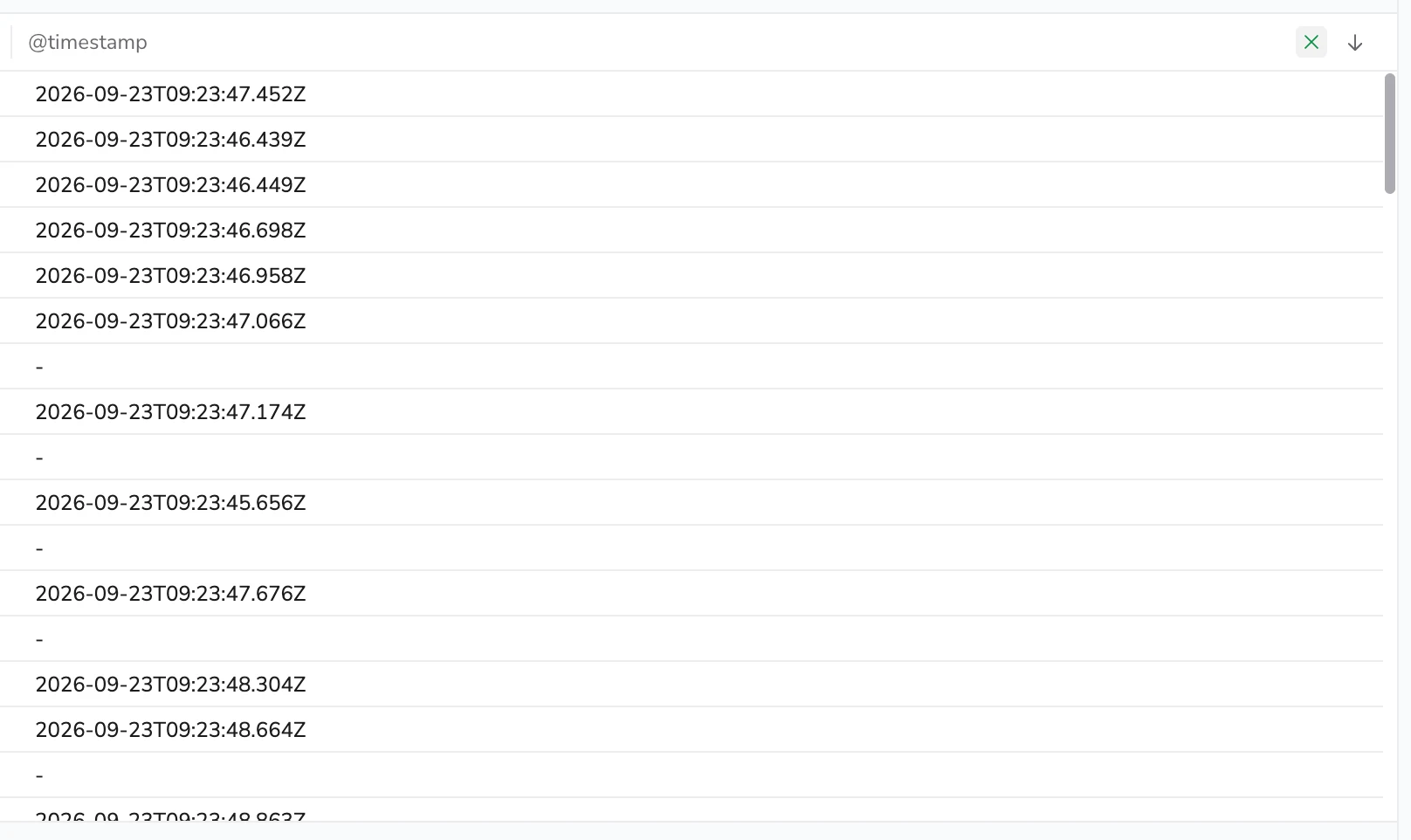 Column header in the dynamic widget showing the remove control and the sort control revealed on hover