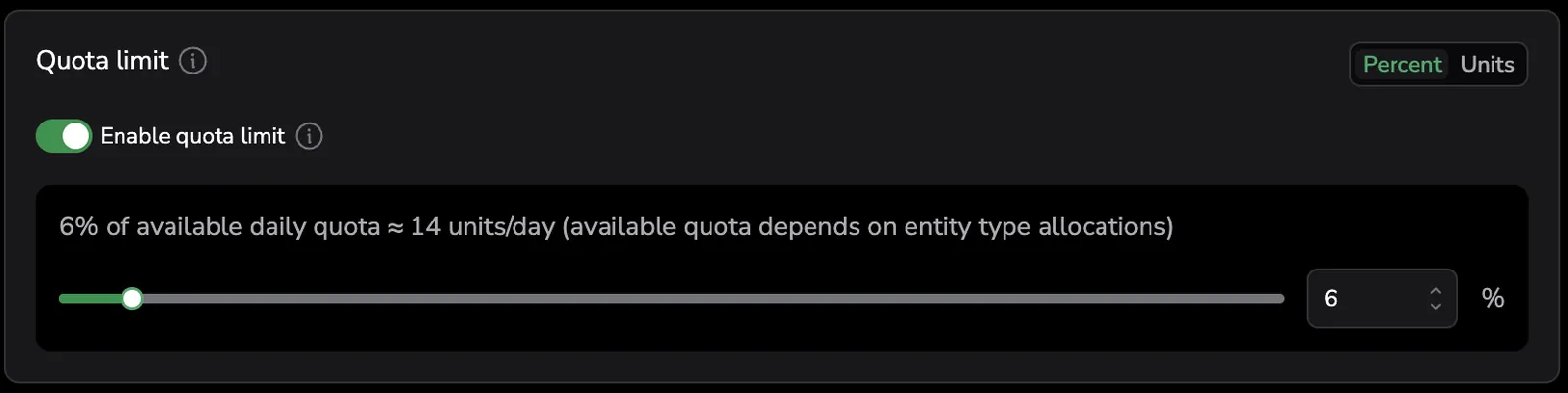 Edit Dataset Quota limit section