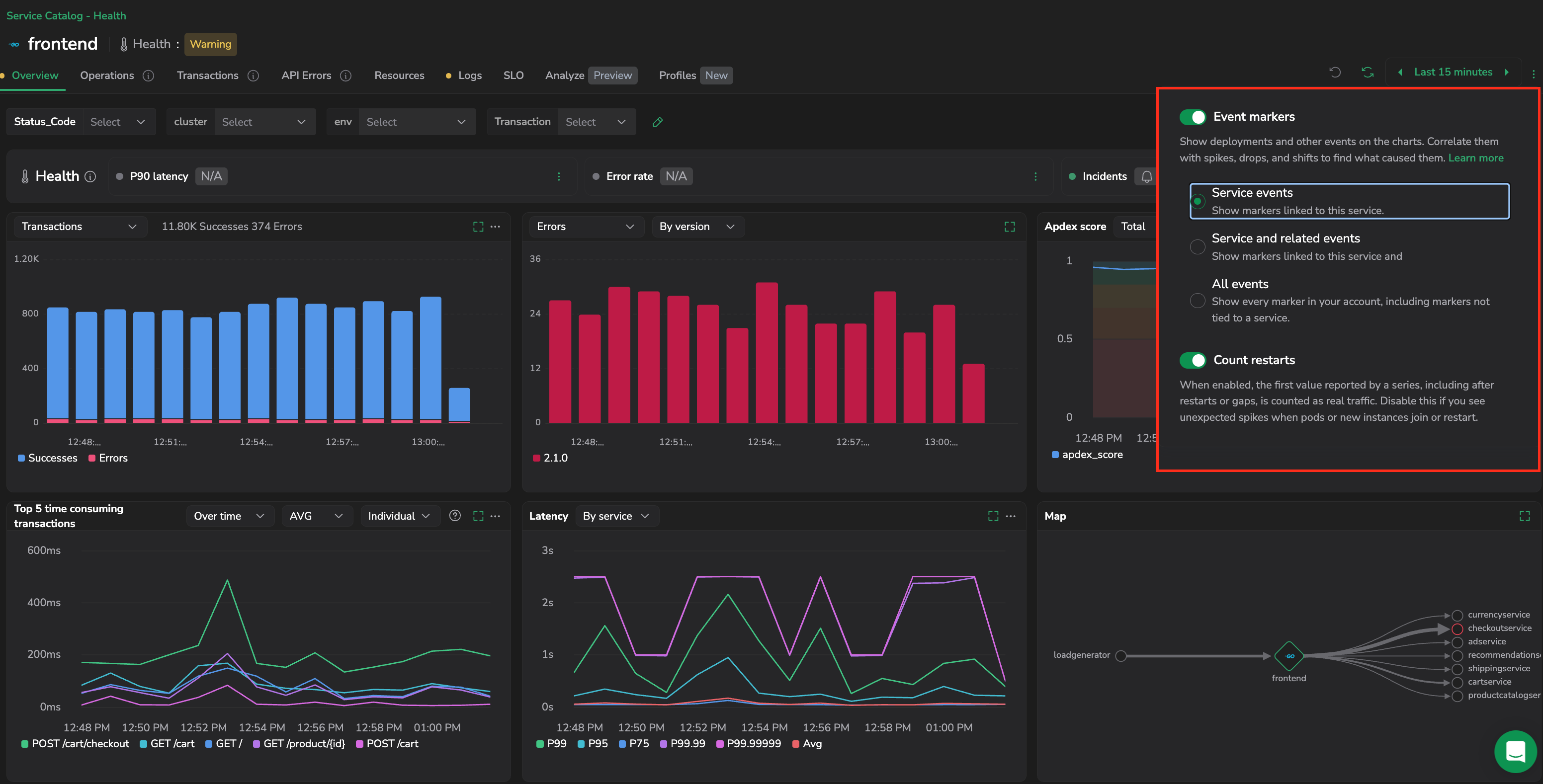 Chart settings button in the service-page header