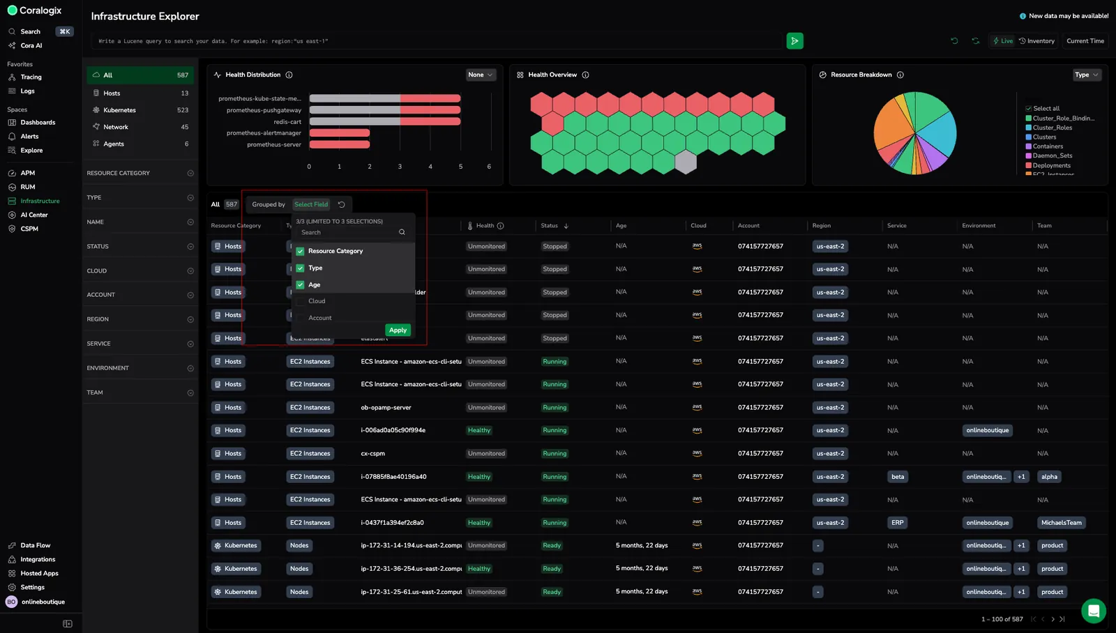 infra group by filter view