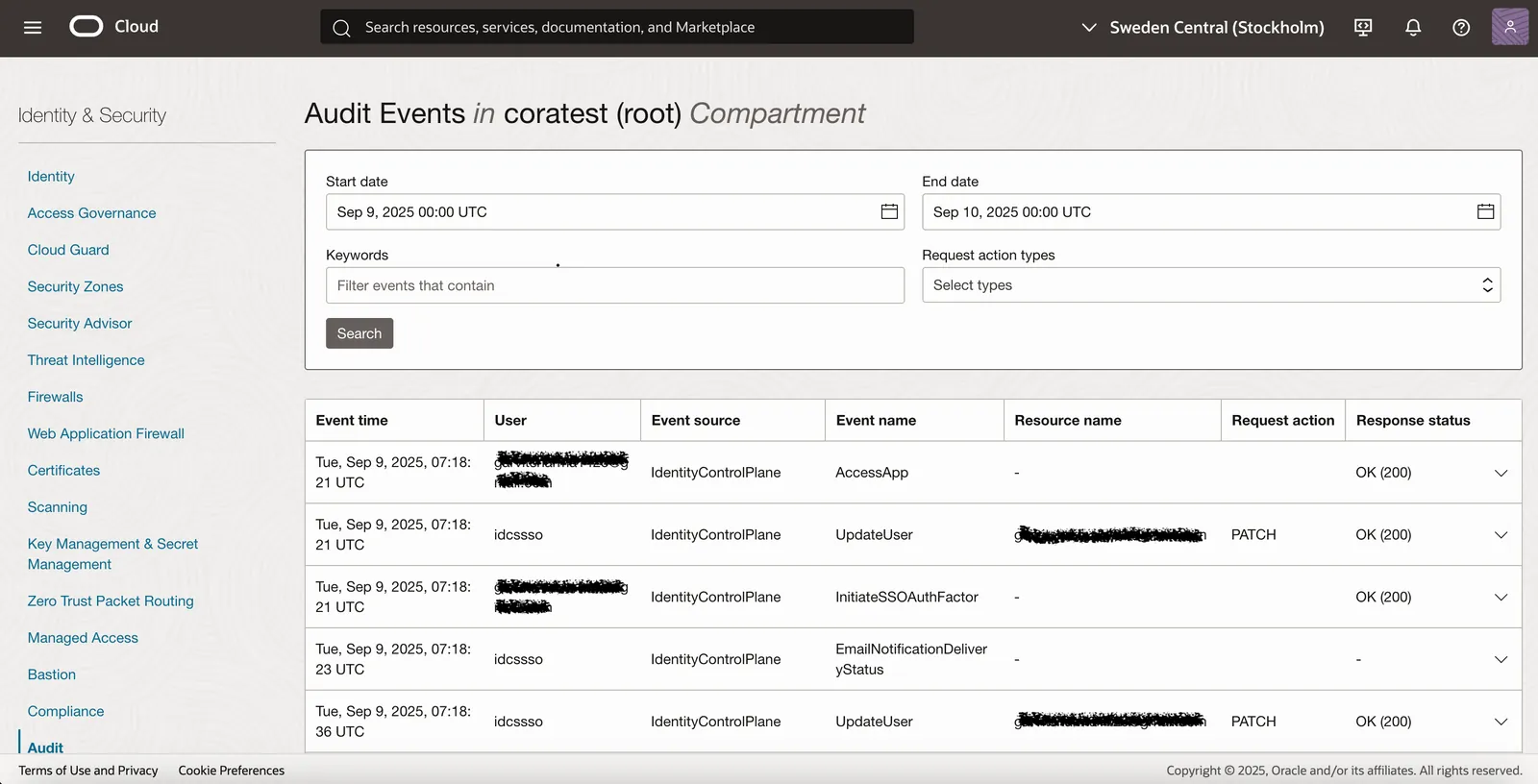 OCI Audit Events