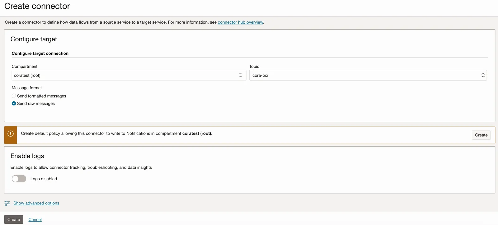 OCI enable logs