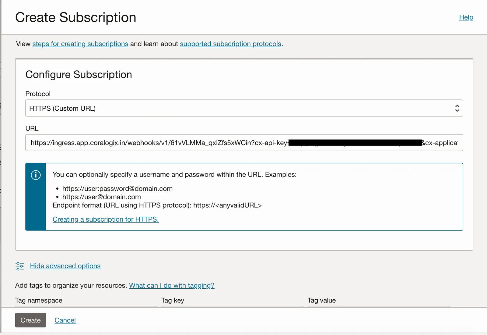 OCI create subscription