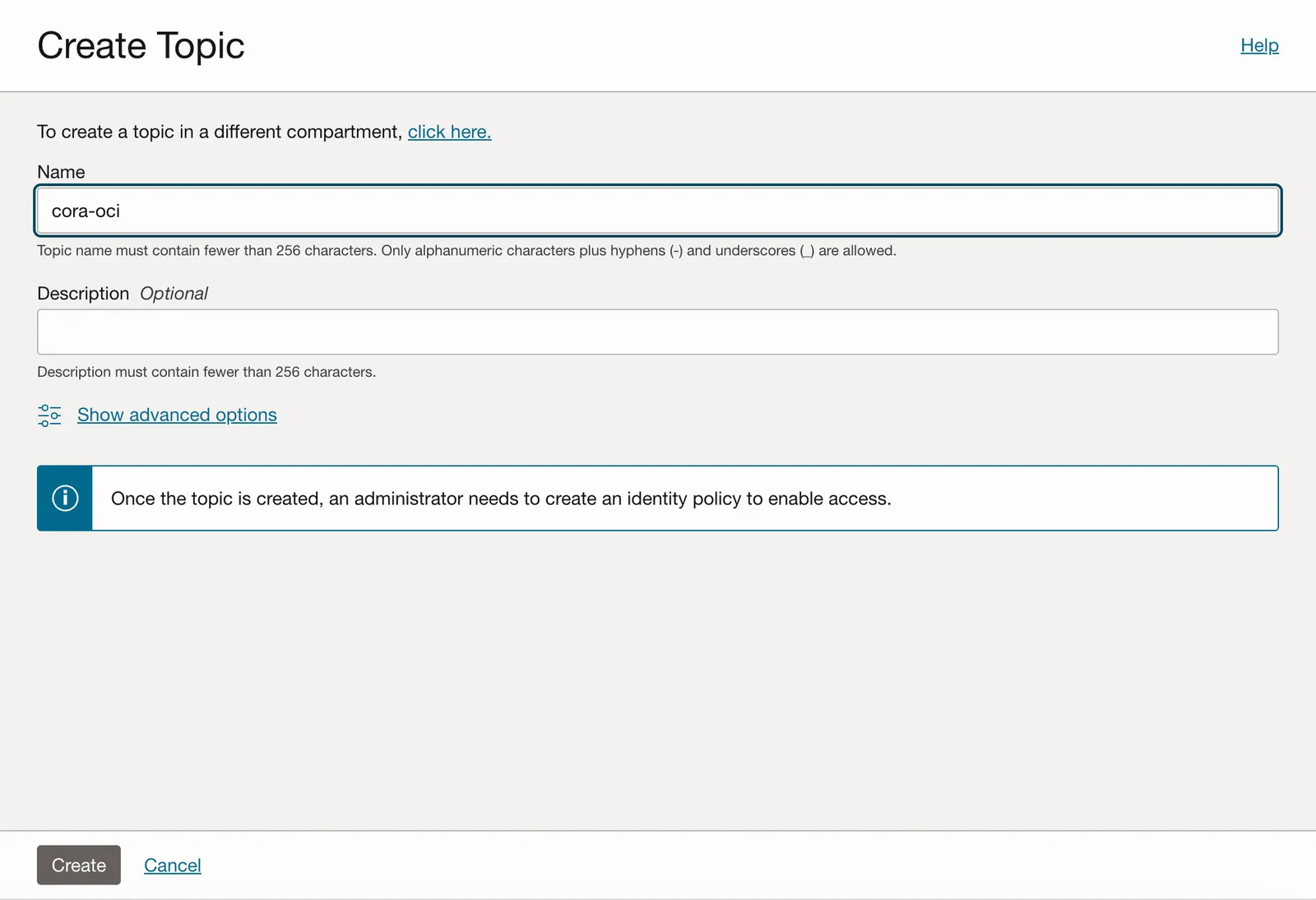OCI create topics