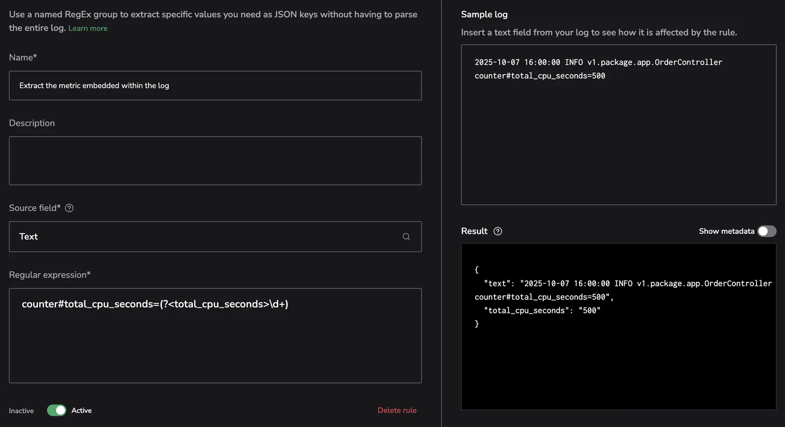 Extract Parsing rule example