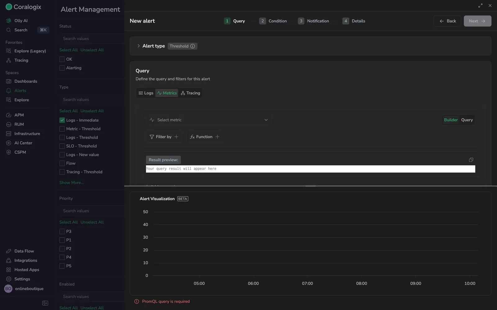 Metrics query with preview