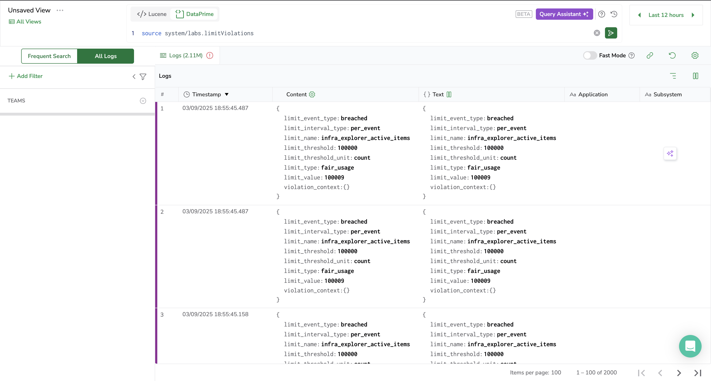 query logs view