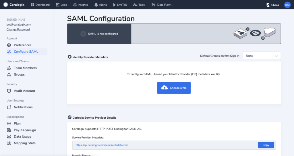 Upload xml metadata in Coralogix