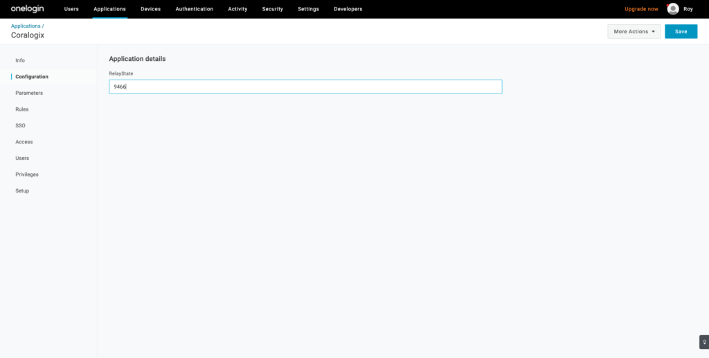 coralogix one login saml relay state config