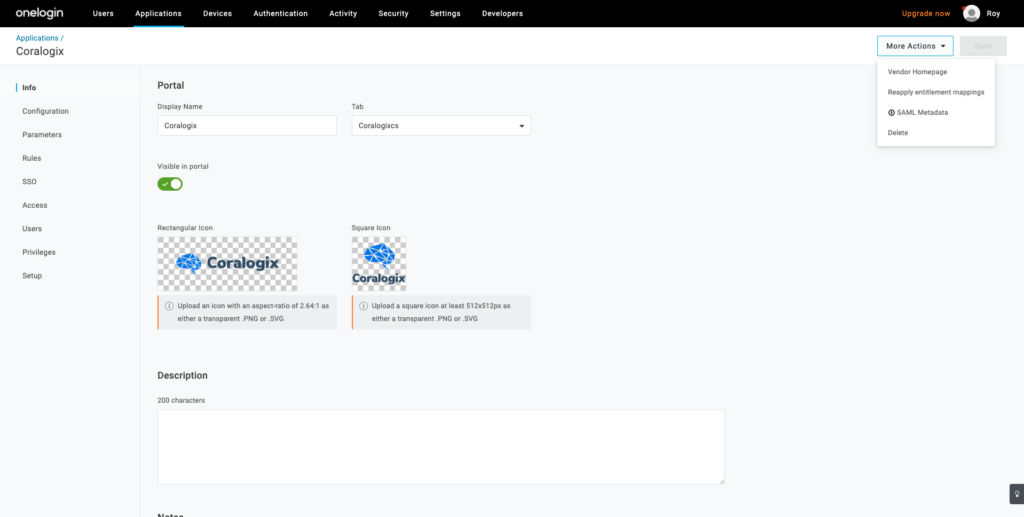 coralogix one login saml download xml metadata
