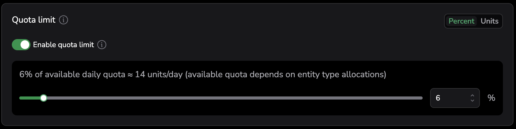 Edit Dataset Quota limit section
