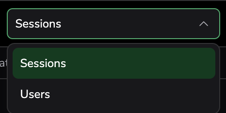 Screenshot of the Sessions and Users display toggle on the RUM Releases page