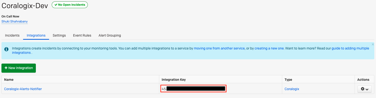coralogix pagerduty tutorial integration key