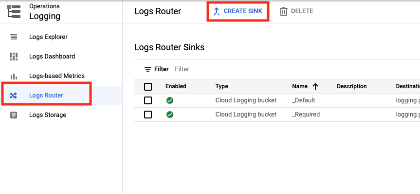 sink logs router