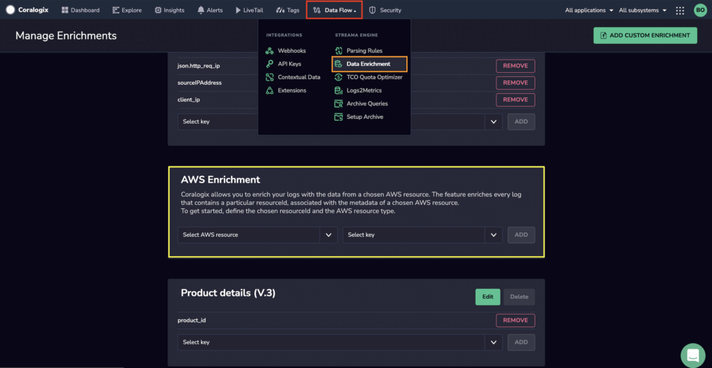 aws enrichment in coralogix