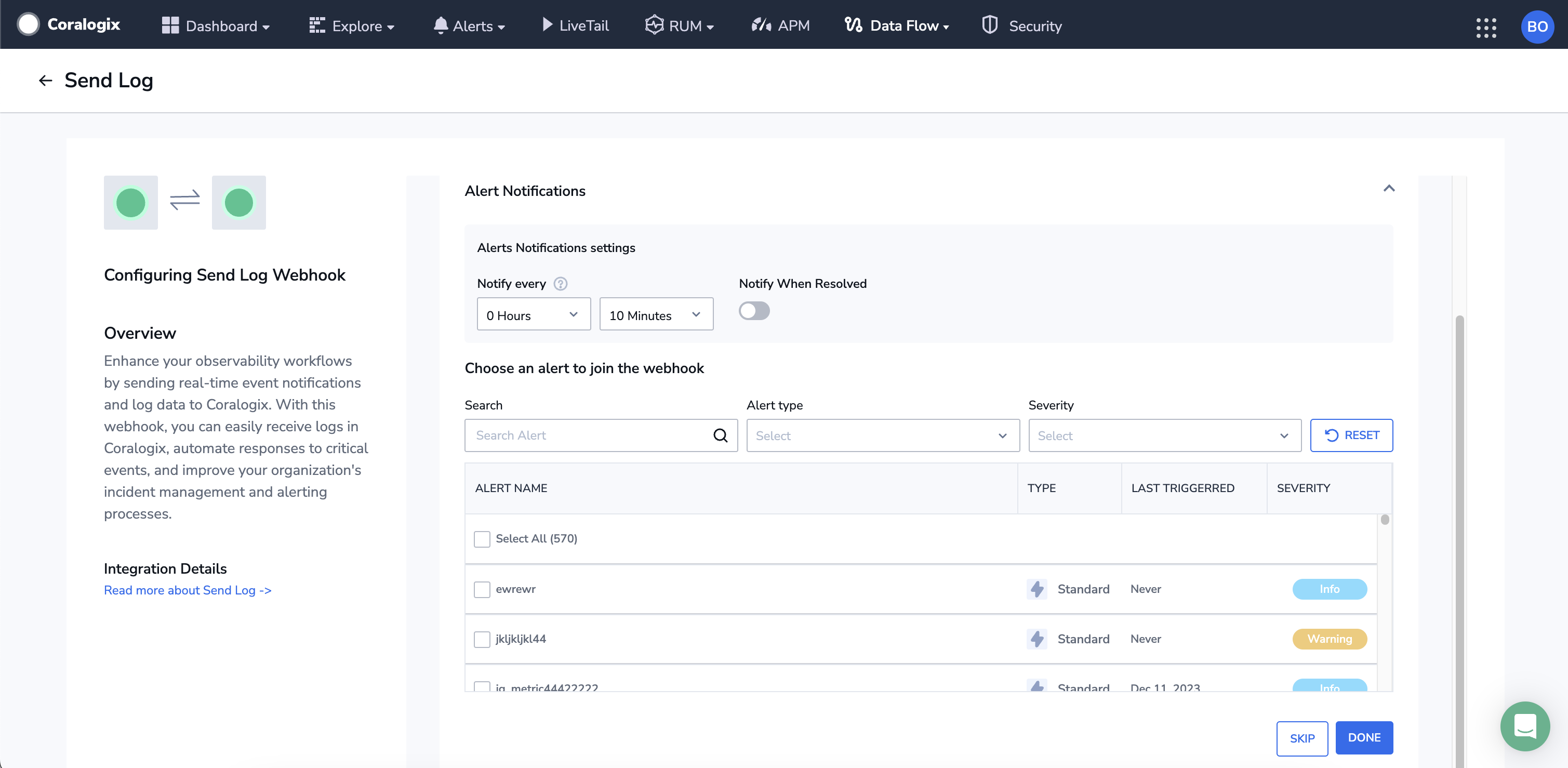 Configure Alert Notifications for Outbound Webhooks Coralogix