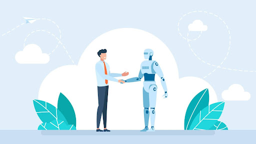Illustration of human and AI bot working together