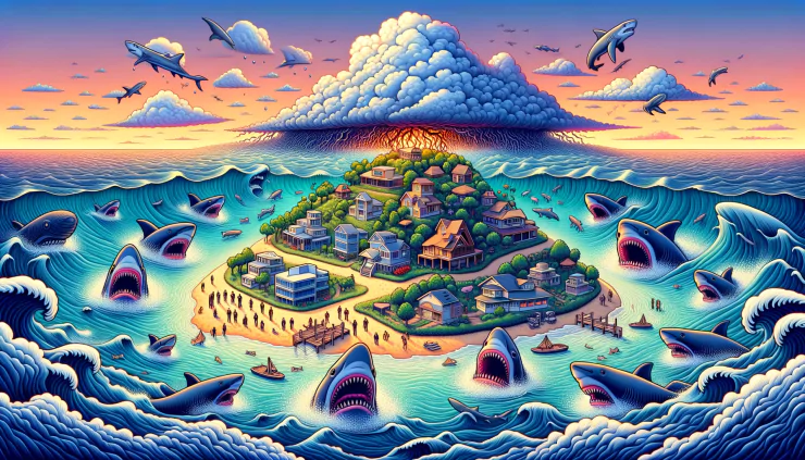 An Island surrounded by Sharks