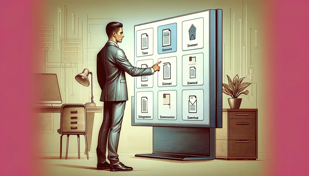 Man choosing digital documents