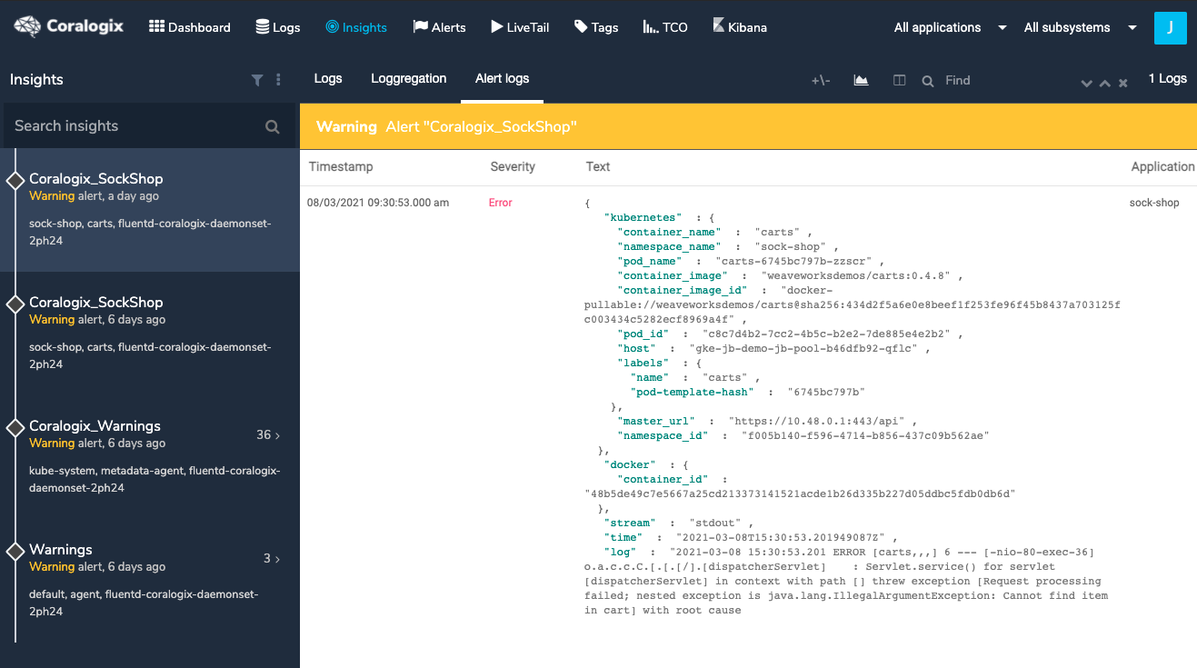 kubernetes log error